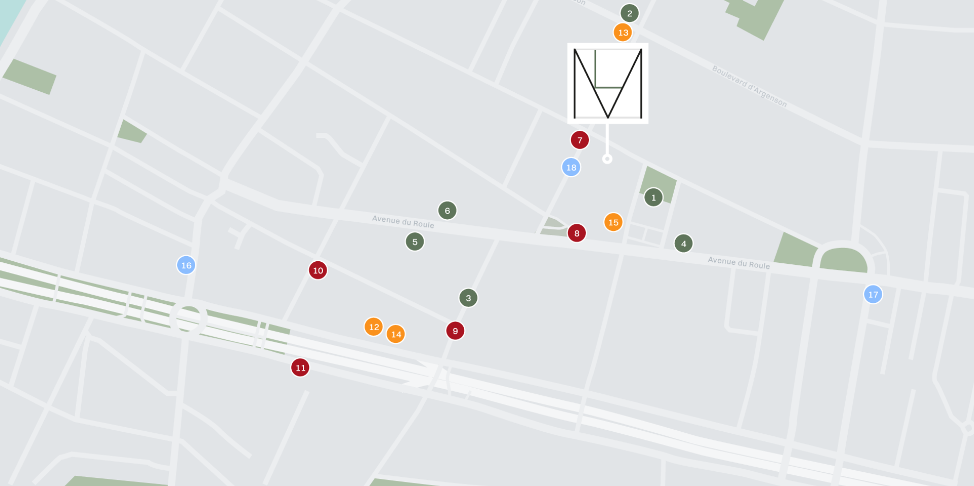 carte des centres d'intérêt du quartier